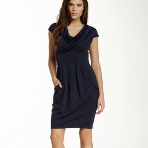 Pink Martini Fitted Blue Dress Zip Back Pockets